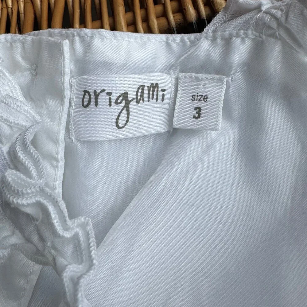 ORIGAMI White Eyelet Dress Girls 3T 3 Floral Waist Cotton Toddler Girl Fancy - Picture 9 of 10